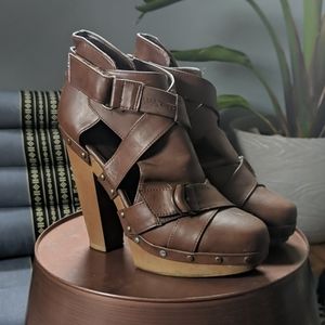 Faux Leather Strap Heels